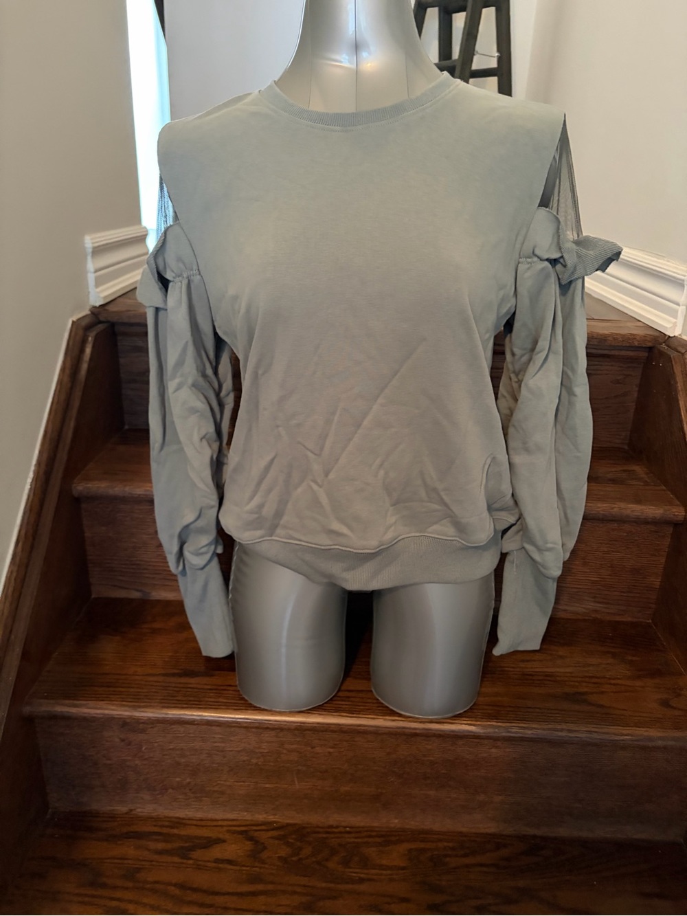 Sage Cold-Shoulder Crewneck Sweater